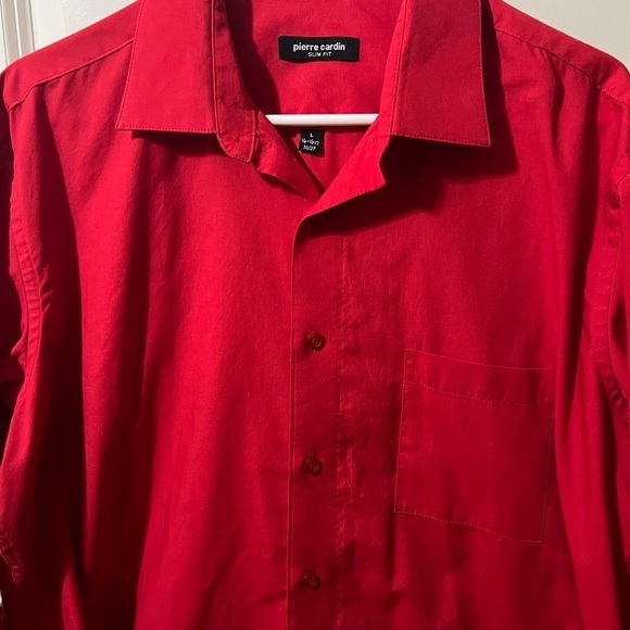 ****Donated****Pierre Cardin Red button down Slim Fit Size L - Picture 5 of 7